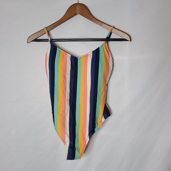 J. Crew Factory Multi Color Rainbow Striped One Piece Swimsuit sz S - Picture 1 of 6
